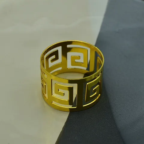 Luxury Metal Napkin Rings Gold Silver Hollow Meander Pattern Greek Key Napkin Ring Holders For Hotel Wedding Banquet Table Decor