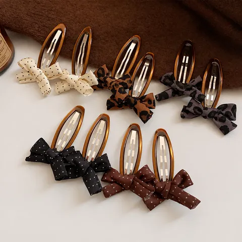 Pinza para el Cabello con Lazo de Tela Vintage Estampado de Leopardo con Lunares Clip BB Accesorios para el Cabello Dulce para Mujeres Niñas