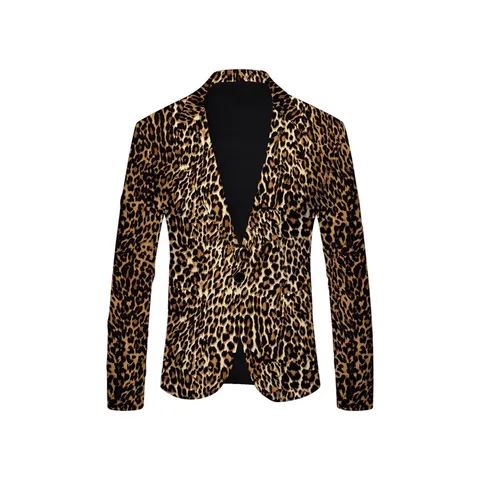 Men's Slim Fit Leopard Printed Casual Blazer British Style Polka Dot Single Breasted One Button Suit Jacket Daily Wear