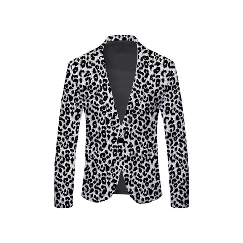 Men's Slim Fit Leopard Printed Casual Blazer British Style Polka Dot Single Breasted One Button Suit Jacket Daily Wear