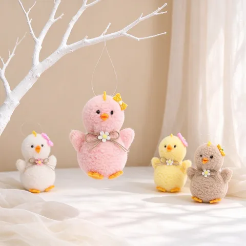 Poussin en Peluche de Pâques Décoration de Fête Suspendue Doux Poulet Mignon Rose Jaune Blanc Marron Cadeau
