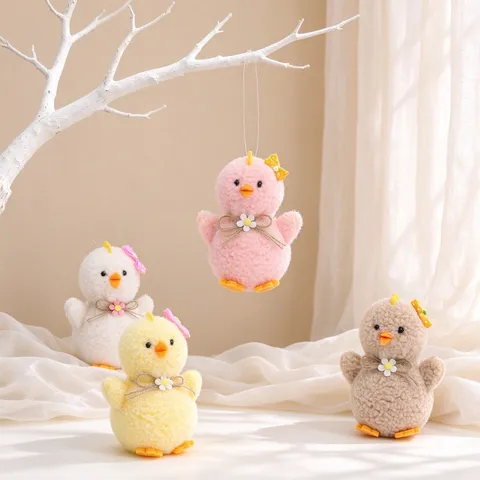 Poussin en Peluche de Pâques Décoration de Fête Suspendue Doux Poulet Mignon Rose Jaune Blanc Marron Cadeau