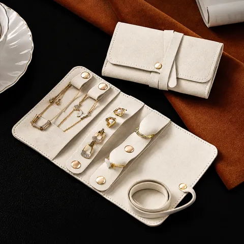Portable Microfiber Leather Mini Jewelry Storage Bag Foldable Envelope Flap Small Earring Ring Necklace Organiser Pouch For Travel
