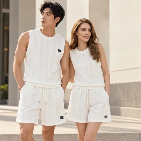 Herren Casual Strick Jacquard Trägershirt Und Shorts Set Sommer Sportbekleidung Ärmellos Weste Und Hose Outfits