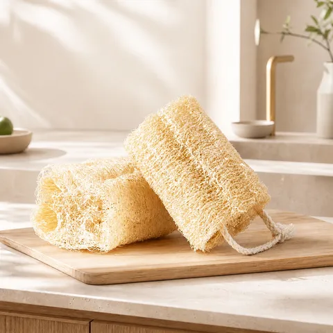 Brosse à Vaisselle en Luffa Naturelle Éponge de Nettoyage de Pot en Fibres Végétales Éco-responsable Avec Cordon Nettoyage de Cuisine