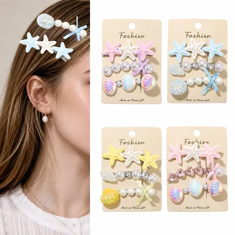 Ozean Stil Harz Seestern Muschel Künstliche Perle Haarspange Set Für Damen Sommer Strand Urlaub Accessoires Süße Haarclips