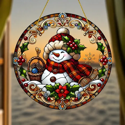 Noël Bonhomme de Neige Halloween Citrouille Panneau Suspendu Acrylique Style Vitrail Décor de Fenêtre Ornement Suspendu de Fête