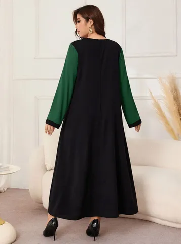 Γυναικείο Plus Size Μακρύ Μανίκι Χρωματικό Μπλοκ Maxi Φόρεμα Casual Φαρδύ Στρογγυλή Λαιμόκοψη Κομψό Μακρύ Φόρεμα Για Φθινόπωρο