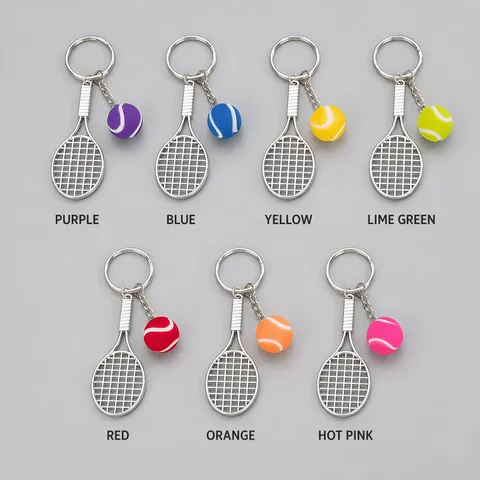 Fashion Metal Mini Tennis Racket Keychain Colorful Sports Backpack Pendant Creative Small Gift Souvenir Key Ring For Bag