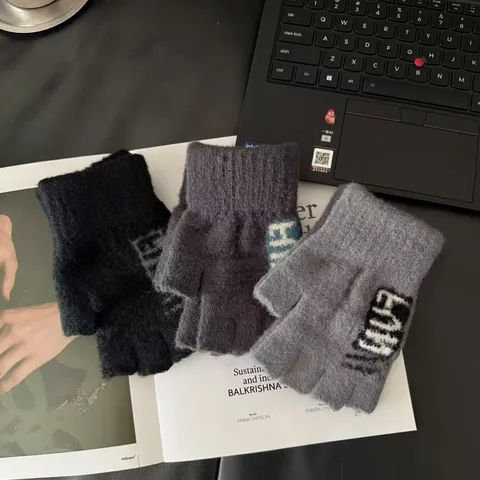 Herren Fingerlose Handschuhe Winter Warm Strick Polyester Jacquard Buchstabenmuster Radfahren Schreiben Handschuhe Studenten Lässige Handschuhe