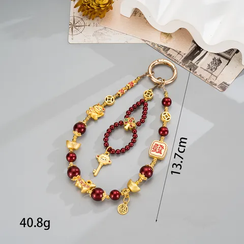 Chinese Style Lucky Cat Sheep Phone Charm New Year Fortune God Beaded Keychain Autumn Winter Plush Ball Bag Pendant