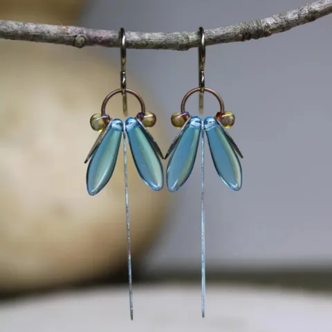 Pendientes Colgantes de Libélula con Cuentas Hechos a Mano Vintage para Mujer Pendientes de Aleación de Insectos Boho Joyería de Cuentas Azules