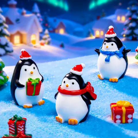Christmas Miniature Penguin Figurines Resin Cartoon Micro Landscape Desktop Ornaments Holiday Decor Gift Small Winter Animal