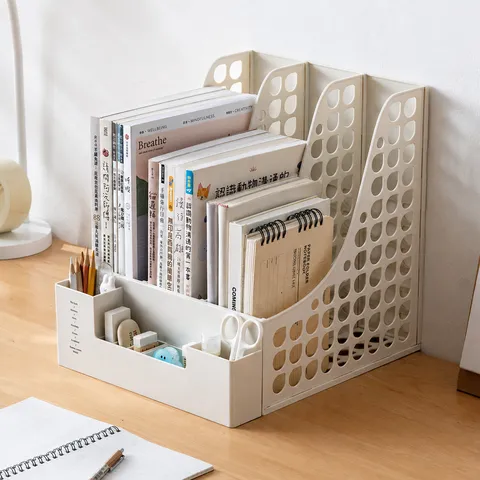 Organizador de Archivos de Escritorio Minimalista de Plástico Soporte para Revistas Con Compartimentos Para Libros Oficina Escuela Hogar Mesa de Estudio Bandeja de Documentos