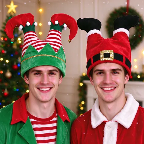 Grappige Creatieve Elf Benen Kerstmuts Gestreepte Groene Ruit Elf Voeten Muts Met Bellen Niet-geweven Stof Vakantie Feest Decoratie