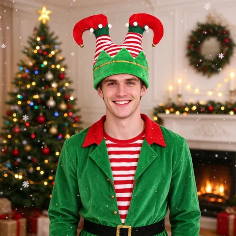Grappige Creatieve Elf Benen Kerstmuts Gestreepte Groene Ruit Elf Voeten Muts Met Bellen Niet-geweven Stof Vakantie Feest Decoratie