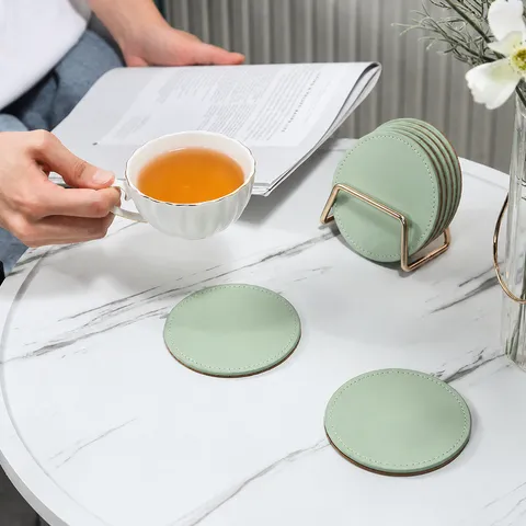 Moderne PU Leer Kurk Onderzetter Set Met Metalen Standaard Effen Kleur Desktop Dienblad Voor Eettafel Huis Decoratie