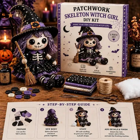 Halloween Fai da Te Kit Patchwork Scheletro Strega Ragazza Zucca Pipistrello Ragazzo Gotico Peluche Bambola Cucito a Mano Kit Artigianale Regalo