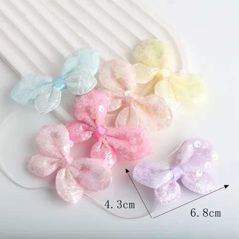 Fiocchi di Stoffa con Paillettes Fatti a Mano Colori Caramella Poliestere DIY Accessori per Capelli per Vestiti Borse Scarpe