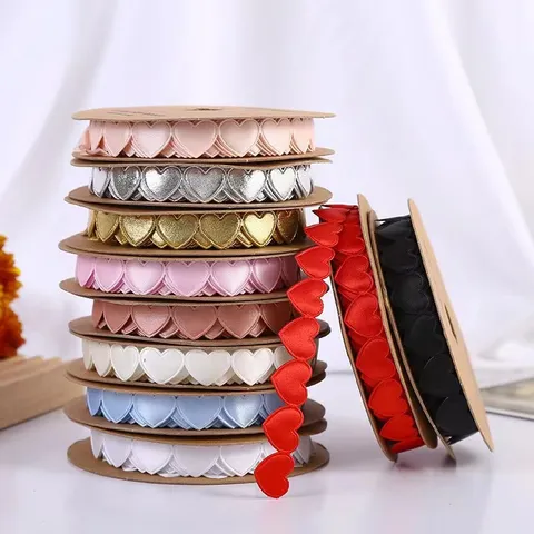 Valentine's Day Heart Shape Satin Ribbon Polyester Hollow Out Ribbon Roll For Gift Wrapping Cake Decoration DIY Headwear