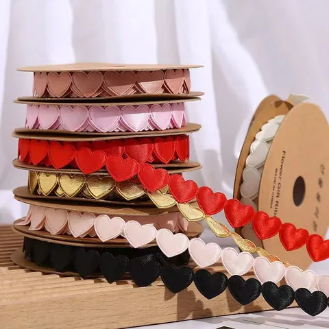 Valentine's Day Heart Shape Satin Ribbon Polyester Hollow Out Ribbon Roll For Gift Wrapping Cake Decoration DIY Headwear