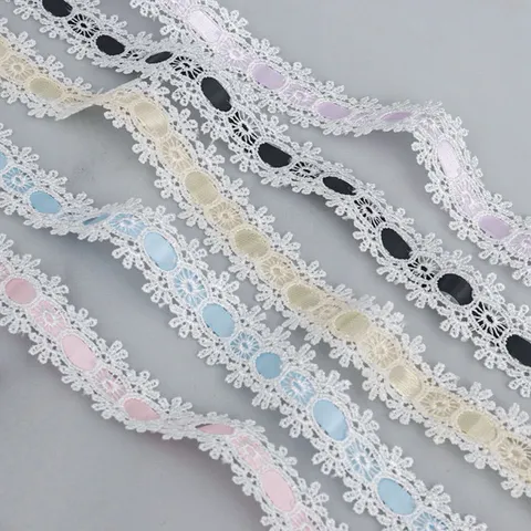 Pizzo Idrosolubile Bianco Con Nastro Colorato Infilatura Ricamo Floreale Per Lolita Abito Gonna Bordo DIY Accessorio Cucito
