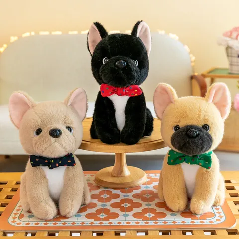 Simulation Dog Plush Toy Cartoon Stuffed Animal Puppy Doll Teddy French Bulldog Shiba Inu Pomeranian With Bow Tie Home Decor Kids Gift