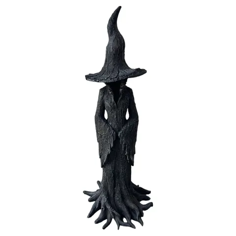 Figura de Bruja sin Rostro de Halloween Estatua de Fantasma de Resina Textura de Corteza Escultura Gótica para Decoración de Jardín