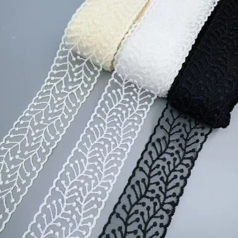 Milk Silk Mesh Embroidered Lace Trim Floral Bowknot Scalloped Edge DIY Hair Accessories Straw Hat Bow Decoration Material