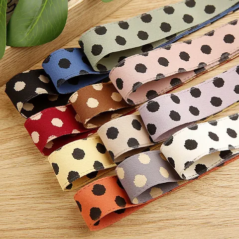 Polka Dot Köperband Für DIY Haarschleifen Bekleidungszubehör Schuhe Socken Dekoration Bedrucktes Polyester Gurtband Stoffmaterial