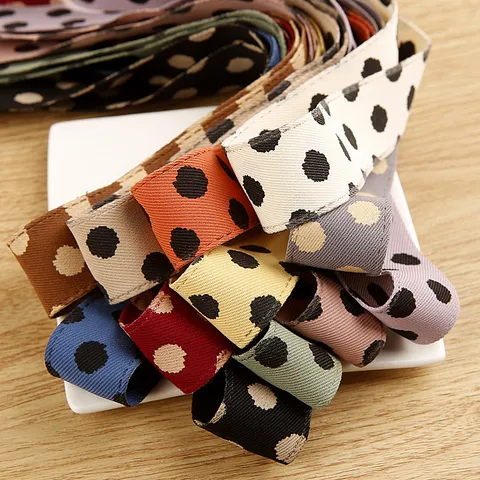 Polka Dot Köperband Für DIY Haarschleifen Bekleidungszubehör Schuhe Socken Dekoration Bedrucktes Polyester Gurtband Stoffmaterial
