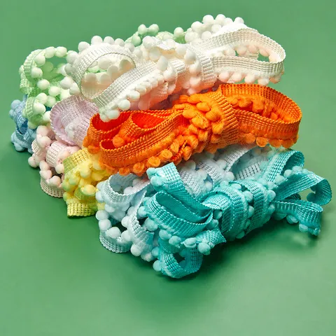 Ruban de Dentelle à Pompons Colorés de 1,3 cm Dentelle à Franges en Nylon Élastique pour la Couture Artisanale Bricolage Accessoires de Bain