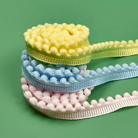 Ruban de Dentelle à Pompons Colorés de 1,3 cm Dentelle à Franges en Nylon Élastique pour la Couture Artisanale Bricolage Accessoires de Bain