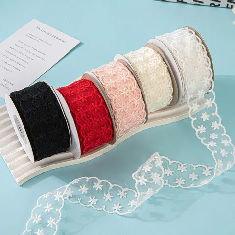 Embroidered Small Floral Lace Ribbon Scalloped Edge Wave Mesh For DIY Hair Bows Flower Gift Packaging Crafting Accessory