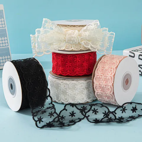 Embroidered Small Floral Lace Ribbon Scalloped Edge Wave Mesh For DIY Hair Bows Flower Gift Packaging Crafting Accessory