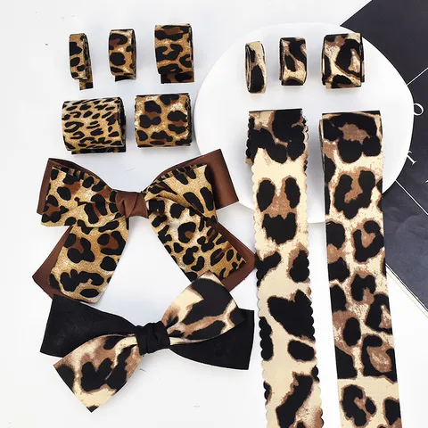 Leopard Print Fabric Ribbon For Handmade DIY Hair Accessories Bows Material Scalloped Edge Printed Ribbon Crafts Supplies