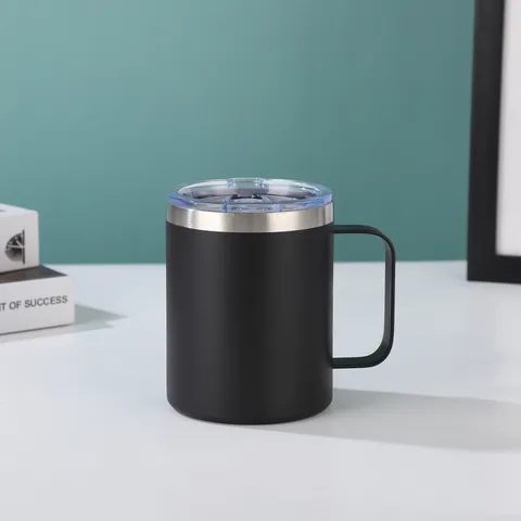Tazza Termica da Caffè Inossidabile 12oz Con Manico E Coperchio Opaco Verniciato a Polvere Tazza da Birra Da Viaggio Per Ufficio Casa All'aperto