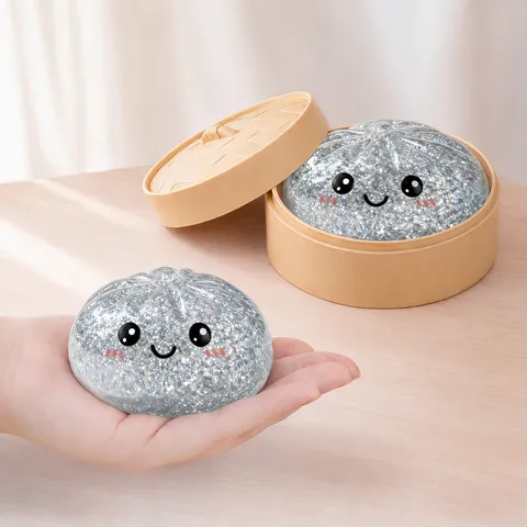 Simulation Brioche à la Vapeur Squishy Jouet TPR Plastique Anti-stress Avec Cuit-vapeur Mignon Dessin Animé Paillettes Squeeze Fidget Jouet Pour Enfants Adultes Quotidien