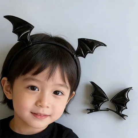Halloween Kleiner Teufel Fledermausflügel Stirnband Glänzendes PU-Leder Haarklammern Set Für Cosplay Party Deko Foto Requisiten