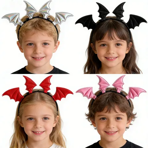 Halloween Kleiner Teufel Fledermausflügel Stirnband Glänzendes PU-Leder Haarklammern Set Für Cosplay Party Deko Foto Requisiten