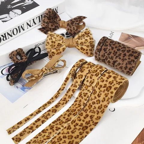 Autumn Winter Fashion Leopard Print Plush Fabric Ribbon DIY Handmade Craft Materials Faux Fur Tape For Hair Clips Accessories Jewelry Making