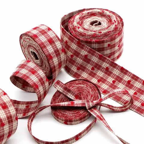 Valentinstag Herz Kariertes Band Plaid Gingham Stoffbesatz Für DIY Schleifen Haarschmuck Geschenkverpackung Bekleidungsdekoration