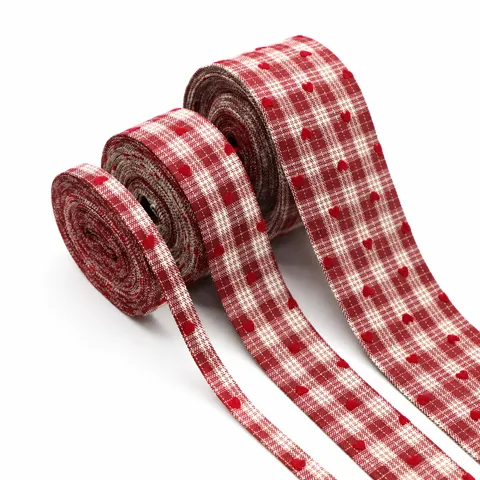 Valentinstag Herz Kariertes Band Plaid Gingham Stoffbesatz Für DIY Schleifen Haarschmuck Geschenkverpackung Bekleidungsdekoration