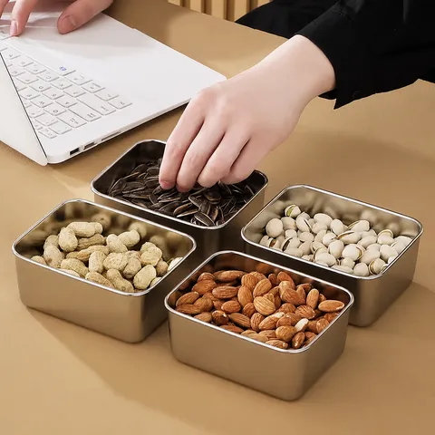 Τετράγωνο Δοχείο Αποθήκευσης Τροφίμων από Ανοξείδωτο Ατσάλι Με Καπάκι Στοιβαζόμενο Bento Lunch Box Οργανωτής Κουζίνας Δίσκος Σνακ
