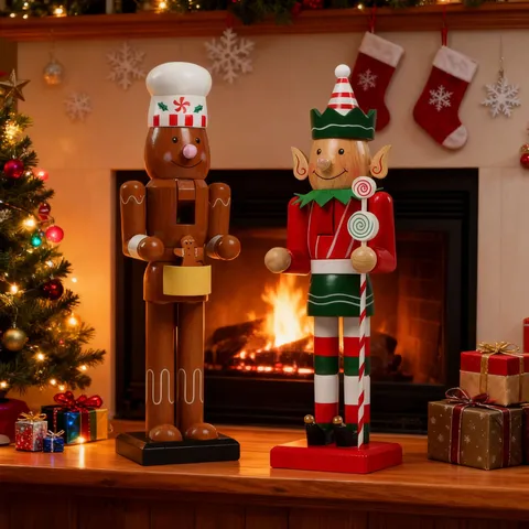 Figuras de Cascanueces de Navidad de Madera Pintadas a Mano Para Chimenea Puerta Escritorio Adornos de Árbol de Navidad