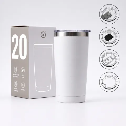 Bicchiere da 20 once in Acciaio Inossidabile Isolato Sottovuoto a Doppia Parete Tazza da Caffè per Auto Verniciata a Polvere Con Coperchio Antispruzzo Tazza da Birra da Viaggio Portatile