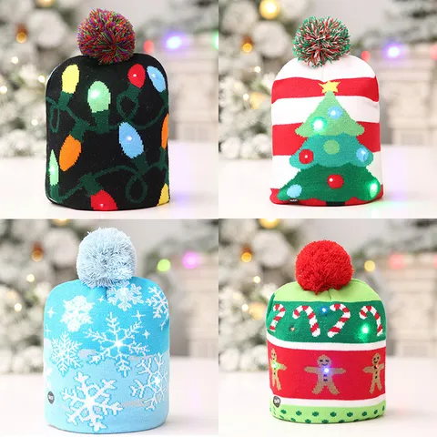 LED Licht Kerst Gebreide Muts Sjaal Veelkleurig Lichtgevende Beanie Met Pompon Gebreide Muts Voor Kerstmis Feest Decoratie