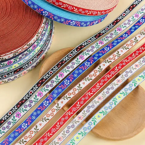 Jacquard Ribbon Ethnic Floral Embroidery Lace Trim For Hanfu Clothing Decoration DIY Sewing Crafts Roll