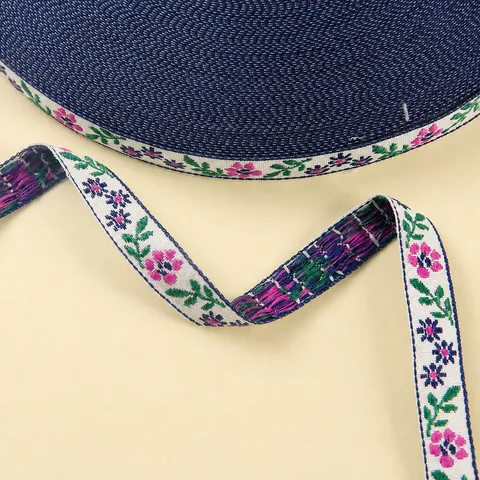 Jacquard Ribbon Ethnic Floral Embroidery Lace Trim For Hanfu Clothing Decoration DIY Sewing Crafts Roll