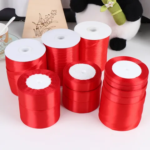 Ruban de Satin en Polyester Rouge Vif pour Emballage de Cadeau Décoration de Mariage Souvenir Boîte à Gâteaux Emballage Ruban Artisanat Bricolage